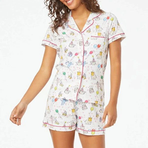 Womens Cute Roller Rabbit Pajamas Monkey Print Sleep Pajama Shorts Set for Women