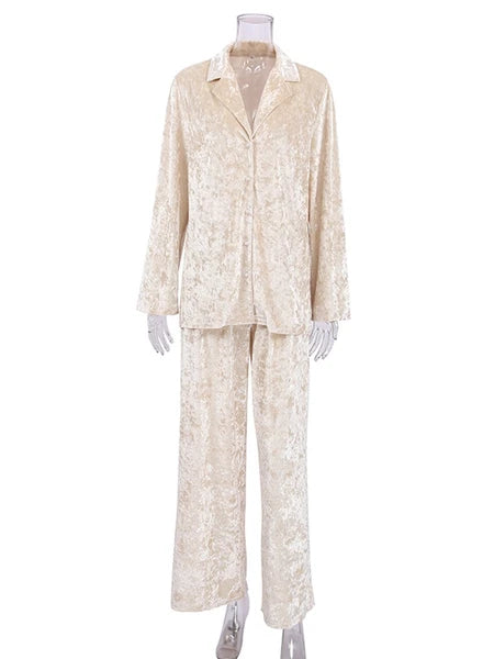 2023 Velvet lapel pajamas long sleeved women's set knitted pants set