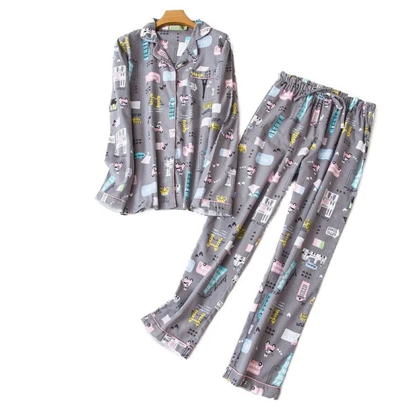 Ladies/Womens 100% Brushed Cotton Pyjamas Set Check Print Button Up Loungewear