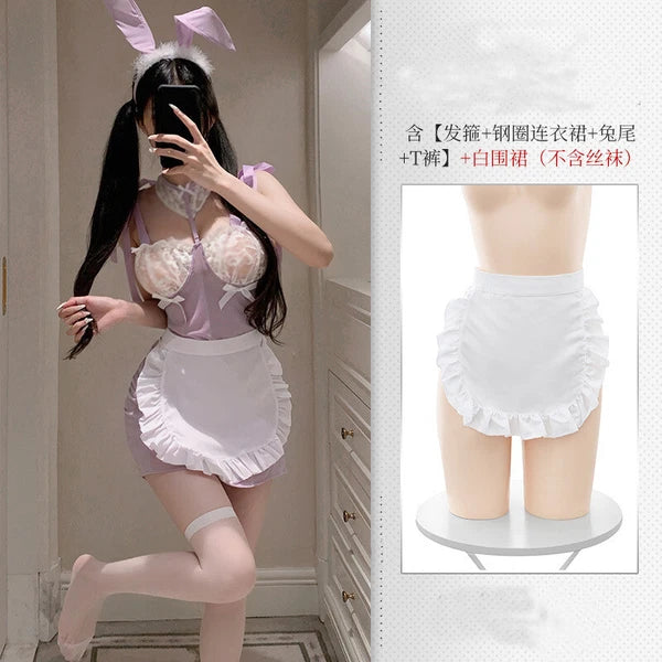 Sexy Womens Maid Uniform Sleepwear Costume Lingeries Dress Apron Nightwear