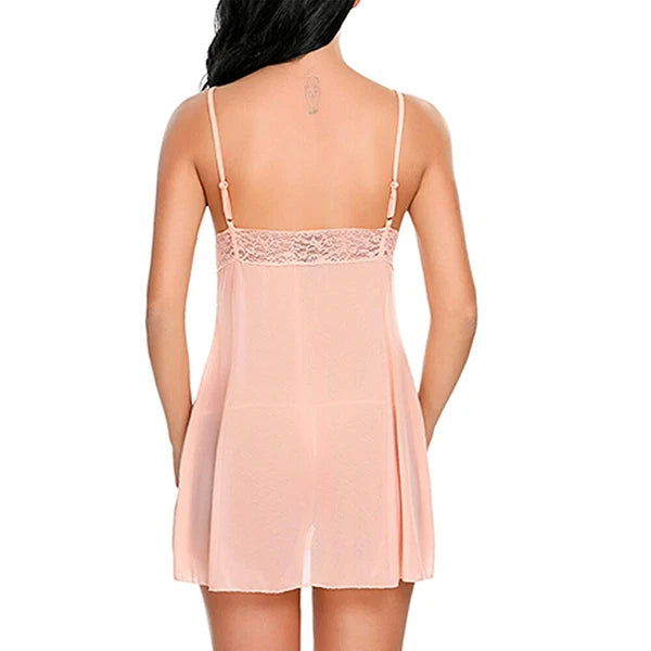 Pink-Women-Sexy-Lingerie-Sleepwear-Lace-Panties-Underwear-Nightwear-Babydoll-Set