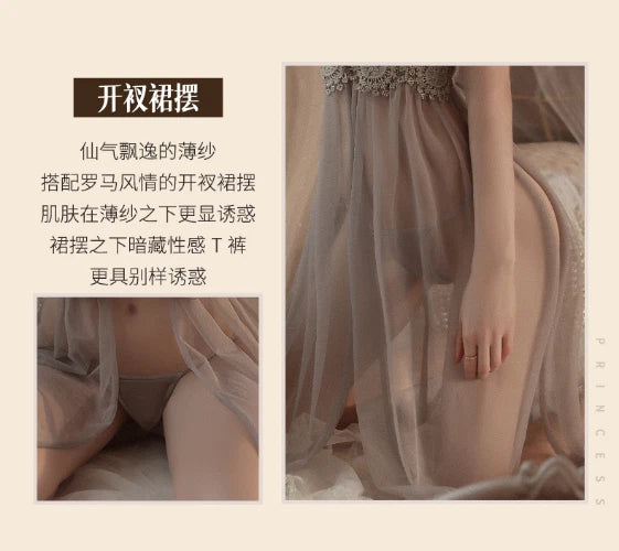 See Through Nightdress Sexy Lingerie Set Dress Embroidery Pajamas Uniform