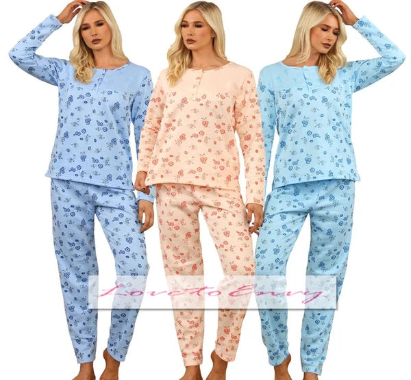 Ladies Thermal Pyjama Set Cosy Fleece Lined Winter Warm PJ Loungewear Set
