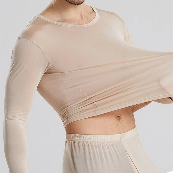 Men 100% Mulberry Silk Thermal Underwear Pajama Set Long Johns Base Layer Sets