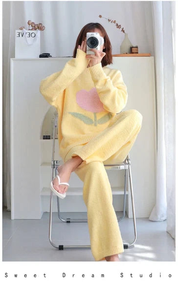 Pajamas Women's Autumn Tulip Home Clothes Coral Fleece Thickened Outwear Suit