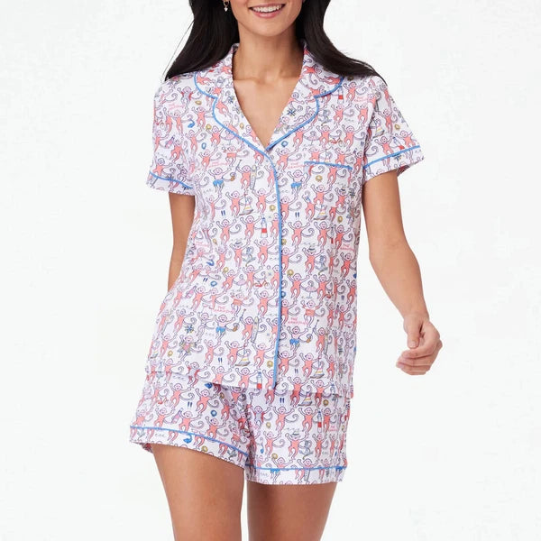 Womens Cute Roller Rabbit Pajamas Monkey Print Sleep Pajama Shorts Set for Women
