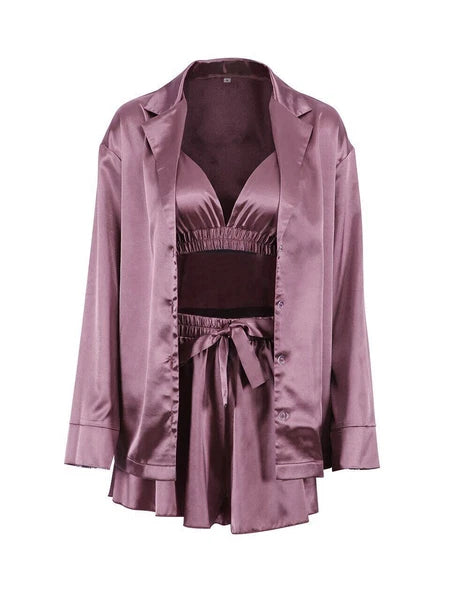 2023 Bathrobe set, women's 3-piece set, pleated robe, women's pajama set