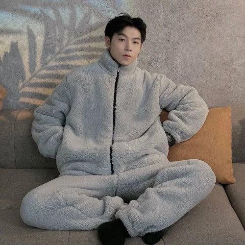 Pajamas Women Coral Fleece Homewear Suit Couple Men Velvet Warm Soft Pajamas Set