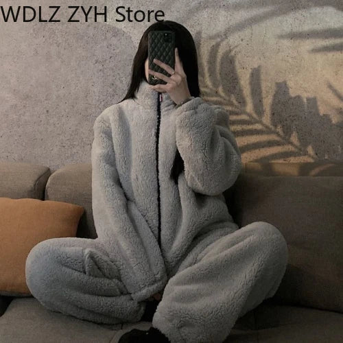 Pajamas Women Coral Fleece Homewear Suit Couple Men Velvet Warm Soft Pajamas Set