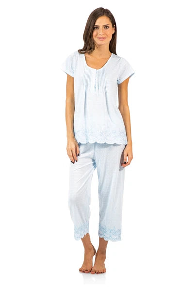 Casual Nights Women's Short Sleeve Floral Capri Pajama Set