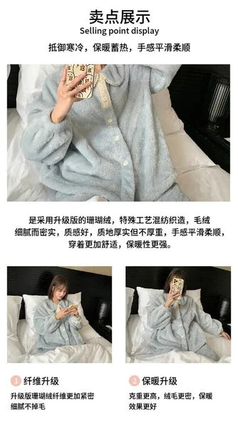 2 Pieces /Sets Winter Pajamas  Flannel Coral Long Sleeve  Suit Kawaii Velvet