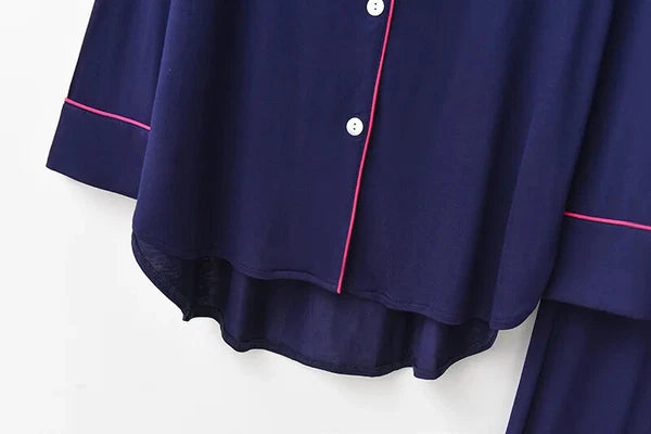 2PCS Pajama Sets Women Long Sleeve Solid Loose Breathable Soft Lady Suit Womens