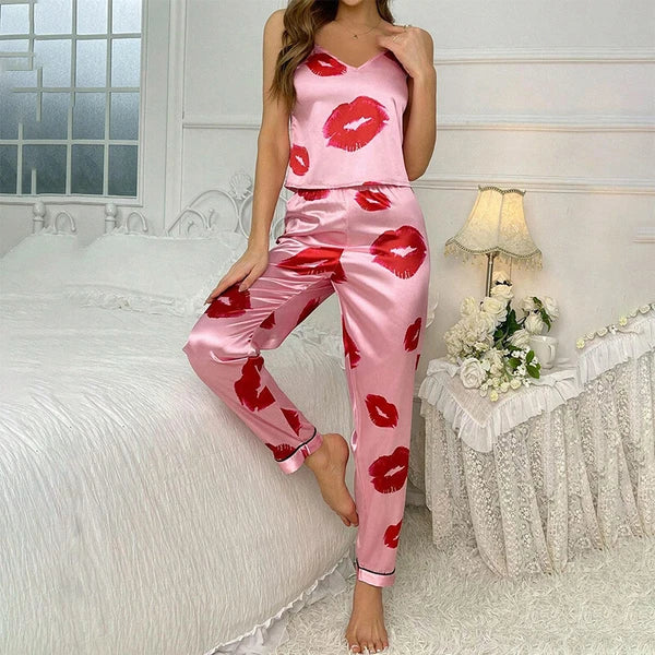 Women Silk Satin Pajamas Pj Cami Vest Set Soft Nightwear Sleepwear Sexy Lingerie