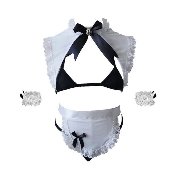 Women's Sexy Japanese Anime Maid Cosplay Costumes Teddy Lingerie Set Nightwear