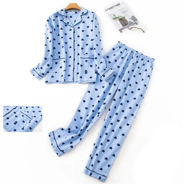 Ladies/Womens 100% Brushed Cotton Pyjamas Set Check Print Button Up Loungewear