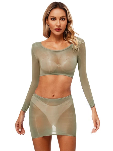 Womens Outfits Breathable Clubwear Long Sleeve Nightwear Nylon Lingerie Silky