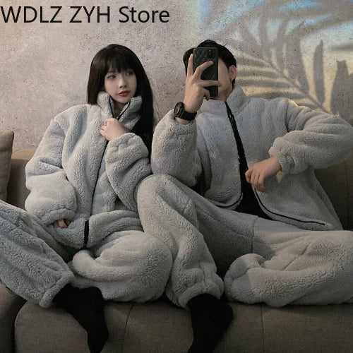 Pajamas Women Coral Fleece Homewear Suit Couple Men Velvet Warm Soft Pajamas Set