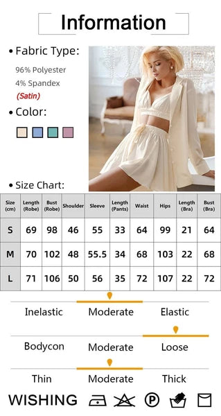 2023 Bathrobe set, women's 3-piece set, pleated robe, women's pajama set