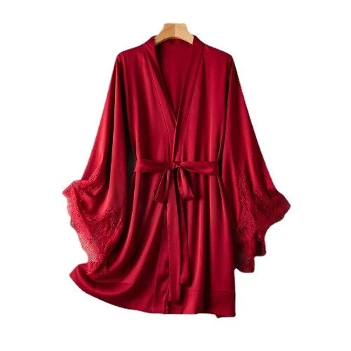 Sexy Robe with Lace Satin Women Nightgown Bathrobe Gown Nightdress Gown Home