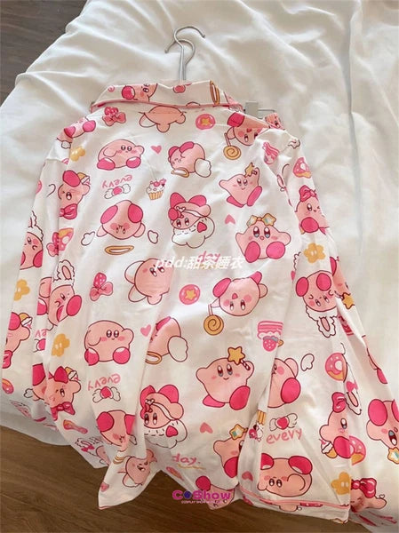 Woman Cartoon Kirby Star Kawaii Costume Pajamas Top Pants Nightwear Home Wear