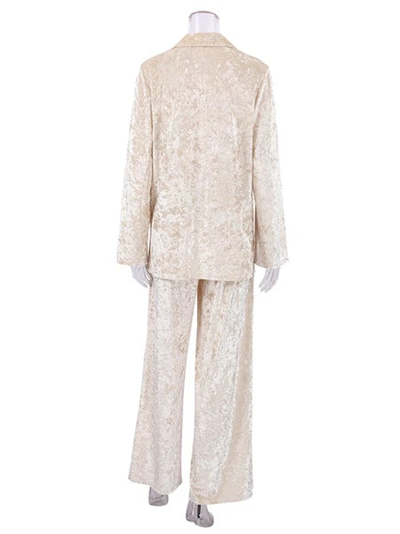 2023 Velvet lapel pajamas long sleeved women's set knitted pants set