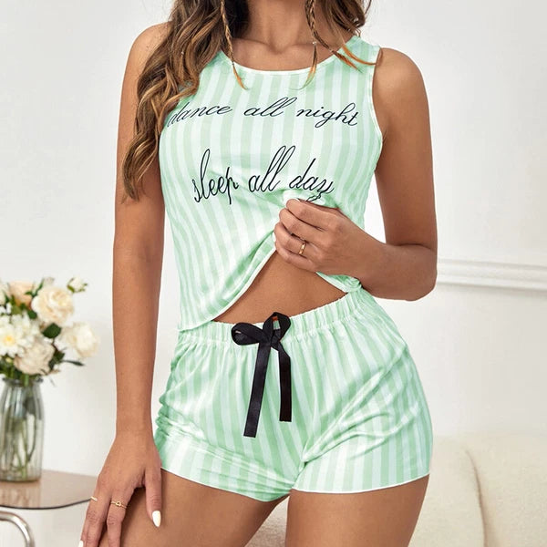 Women Cotton Summer Pajamas Set 2Pcs Top & Bottom Short Sleepwear Nightwear Pj