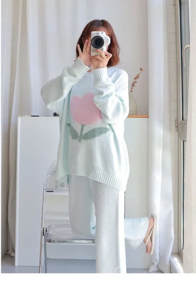 Pajamas Women's Autumn Tulip Home Clothes Coral Fleece Thickened Outwear Suit