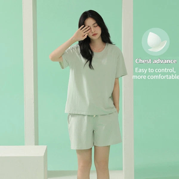 Women's Pajamas Soft Solid Color Short Sleeve Homewear Set Comfortable Summer Clothing-