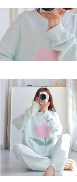 Pajamas Women's Autumn Tulip Home Clothes Coral Fleece Thickened Outwear Suit