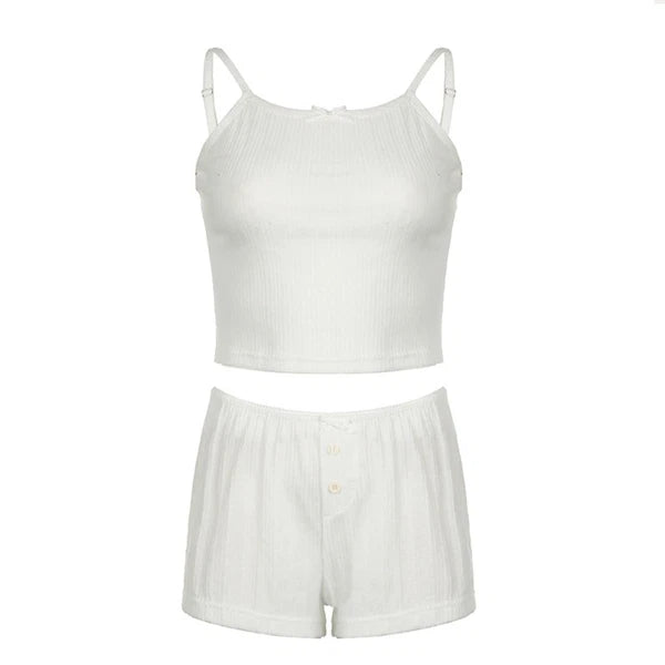 Button Two Piece Nightwear Lace Summer Dress Set Pyjama Suits Summer-