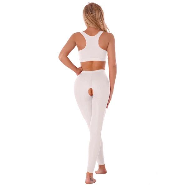 Women 2pcs Lingerie Set Sleeveless Crop Top High Waist Crotchless Leggings Pants
