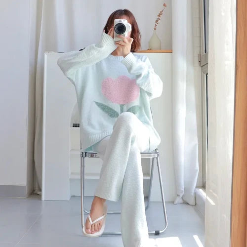 Pajamas Women's Autumn Tulip Home Clothes Coral Fleece Thickened Outwear Suit