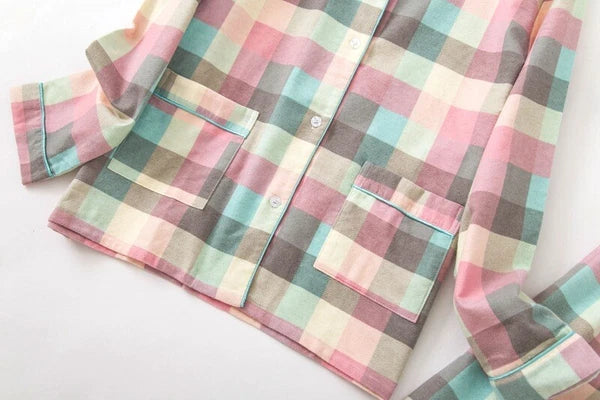 Ladies/Womens 100% Brushed Cotton Pyjamas Set Check Print Button Up Loungewear
