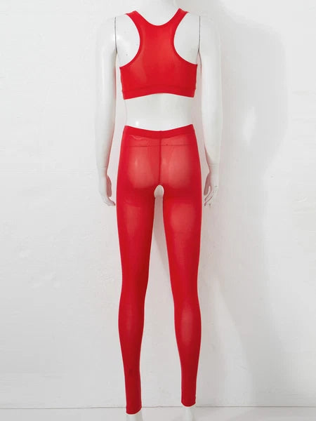 Women 2pcs Lingerie Set Sleeveless Crop Top High Waist Crotchless Leggings Pants