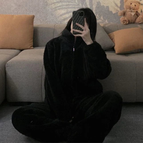 Pajamas Women Coral Fleece Homewear Suit Couple Men Velvet Warm Soft Pajamas Set