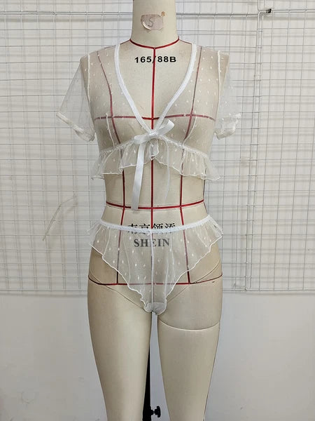 Sexy Lingerie Womens See Through Sheer Babydoll Sleepwear Nightwear Tops&Panties