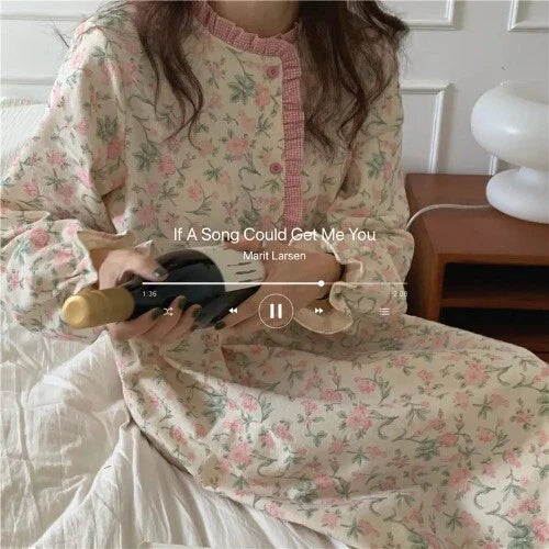 Women Princess Dress Vintage Flower Ruffle Sleepshirts.Girl's Floral Nightgown