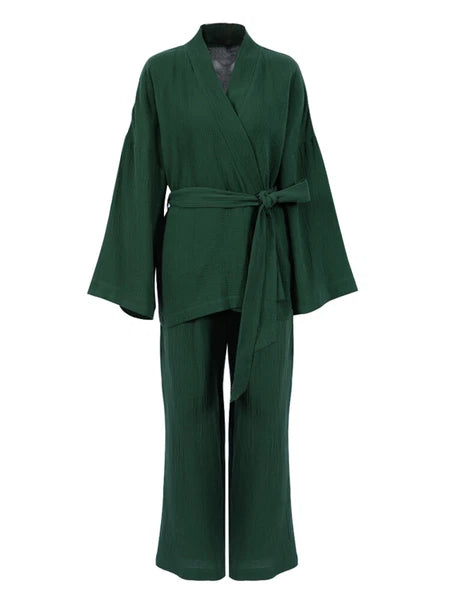 100% cotton women's nightgown pajamas set flared pajamas trousers set 2pcs