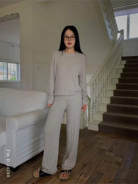 Pajamas Sets Women's Color Yarn Homewear Casual Suit Two-piece Sleep Top+pants