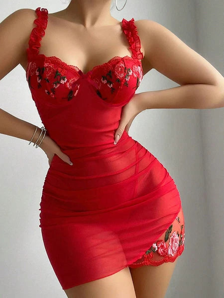 Sexy Women's Lingerie Floral Lace Sleepwear Underwear Dress See-Thru Babydoll US