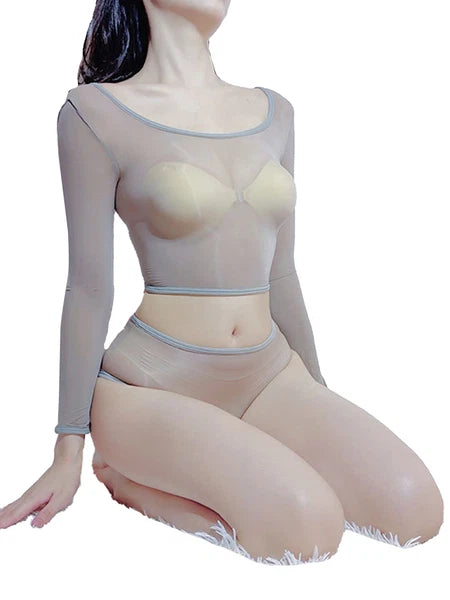 Womens Lingerie Set Slim Fit Crop Top With Briefs Stretchy Nightwear Sheer Sexy