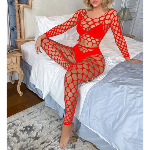 Womens Lingerie Sets Hollow Out See-Through Fishnet Nightwear Crop Top Leggings