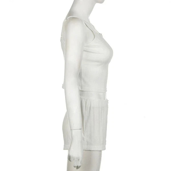 Button Two Piece Nightwear Lace Summer Dress Set Pyjama Suits Summer-