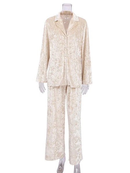 2023 Velvet lapel pajamas long sleeved women's set knitted pants set