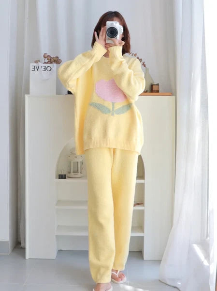 Pajamas Women's Autumn Tulip Home Clothes Coral Fleece Thickened Outwear Suit