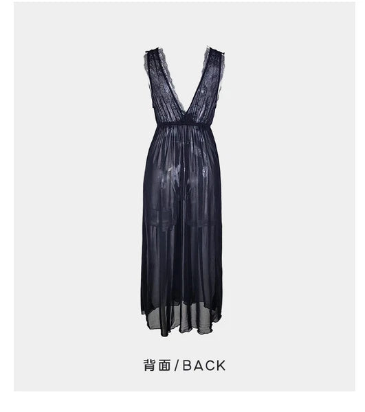 Womens Mesh Sheer Dress See Through Slit Hollow Back V Neck Erotic Lingerie New