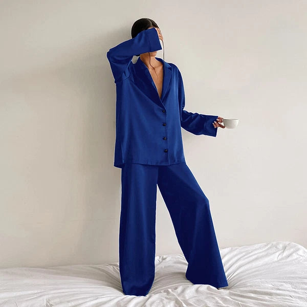 Luxury Women Oversized Silk Satin Sleepwear Sexy Pajamas Set Long Sleeves Pyjama