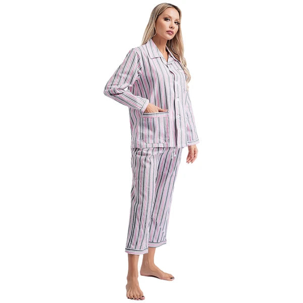 Womens Sleepwear Casual Loungewear Multiple Pockets Pajama Set Button Down Soft