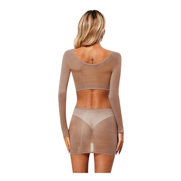 Womens Nightwear Bodycon Clubwear Nylon Outfits Perspective Crop Top Silky Mini