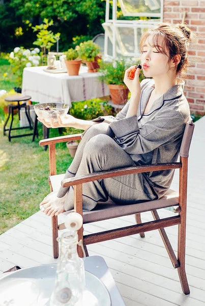 2PCS Pajama Sets Women Long Sleeve Solid Loose Breathable Soft Lady Suit Womens